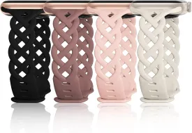 Slim Silicone Bands Compatible with Apple Watch Band 40mm 38mm 41mm 44mm 45mm 46mm 42mm Women Floral Breathable Braided Lace Thin Sport Strap Replacement Wristbands for iWatch SE Series 10 9 8 7 6 5 4 3 ultra 2