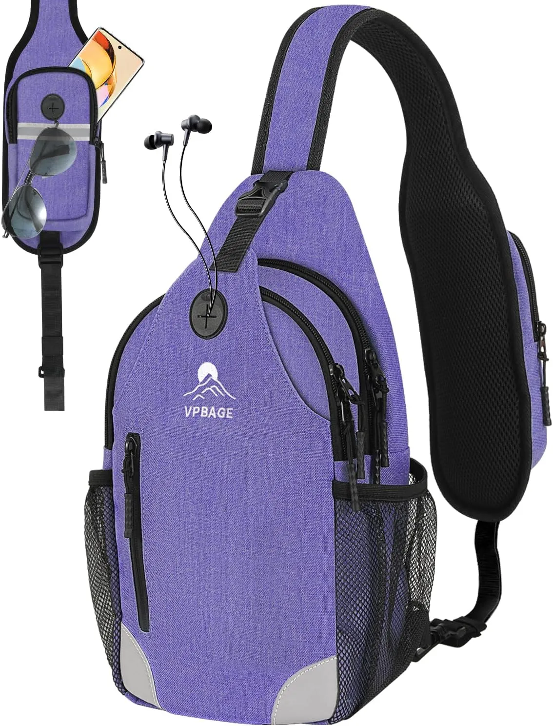 Sling Bag for Men Women, Crossbody Hiking Daypack/Chest Bag/Shoulder Bag, Small Backpack Travel, with Chest Phone Holder
