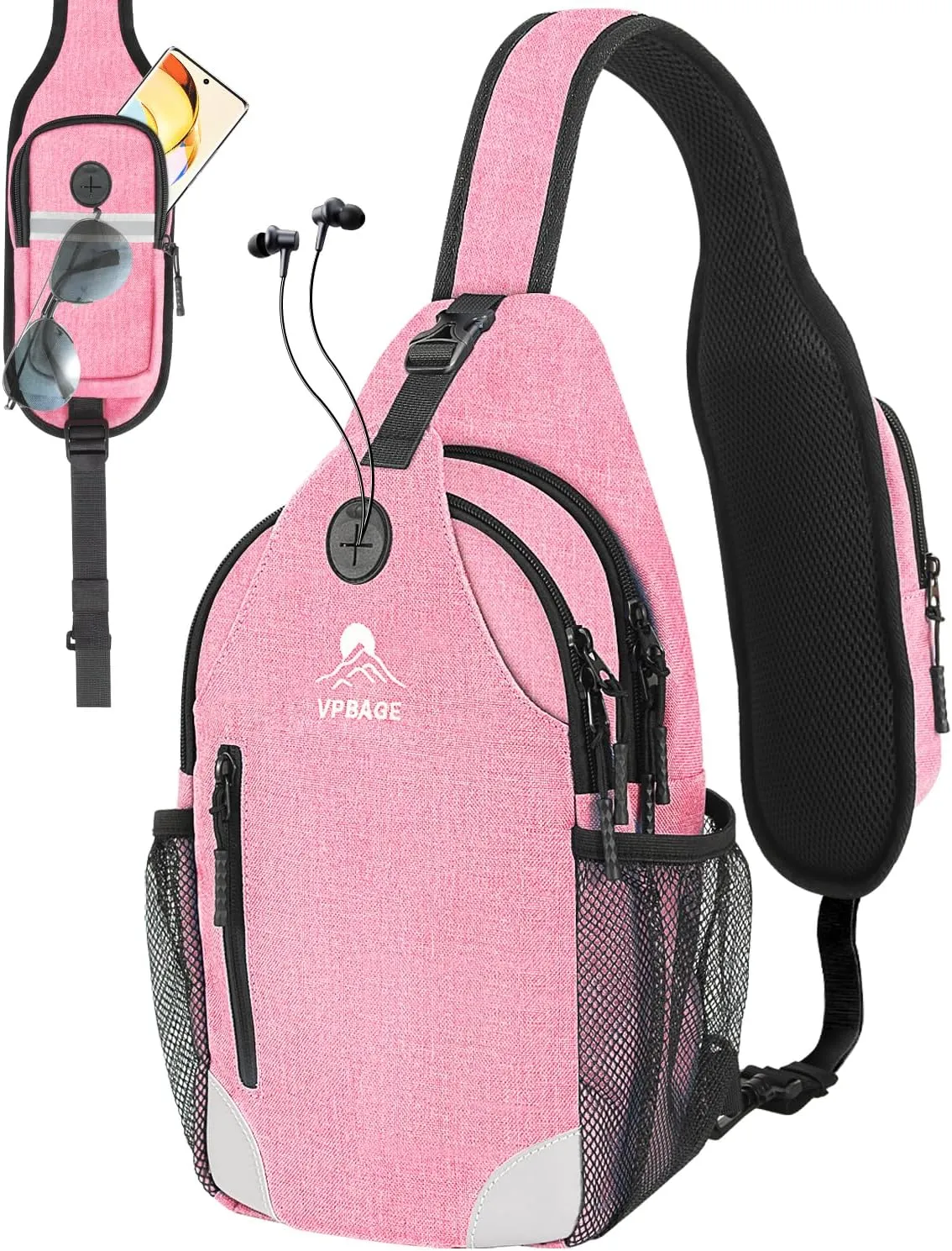 Sling Bag for Men Women, Crossbody Hiking Daypack/Chest Bag/Shoulder Bag, Small Backpack Travel, with Chest Phone Holder