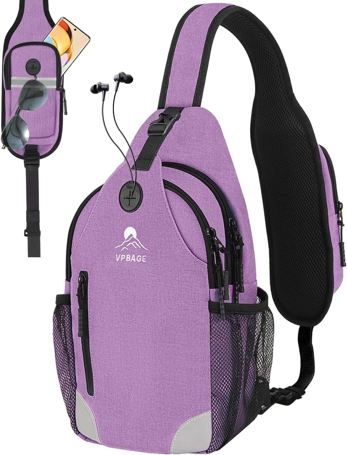 Sling Bag for Men Women, Crossbody Hiking Daypack/Chest Bag/Shoulder Bag, Small Backpack Travel, with Chest Phone Holder