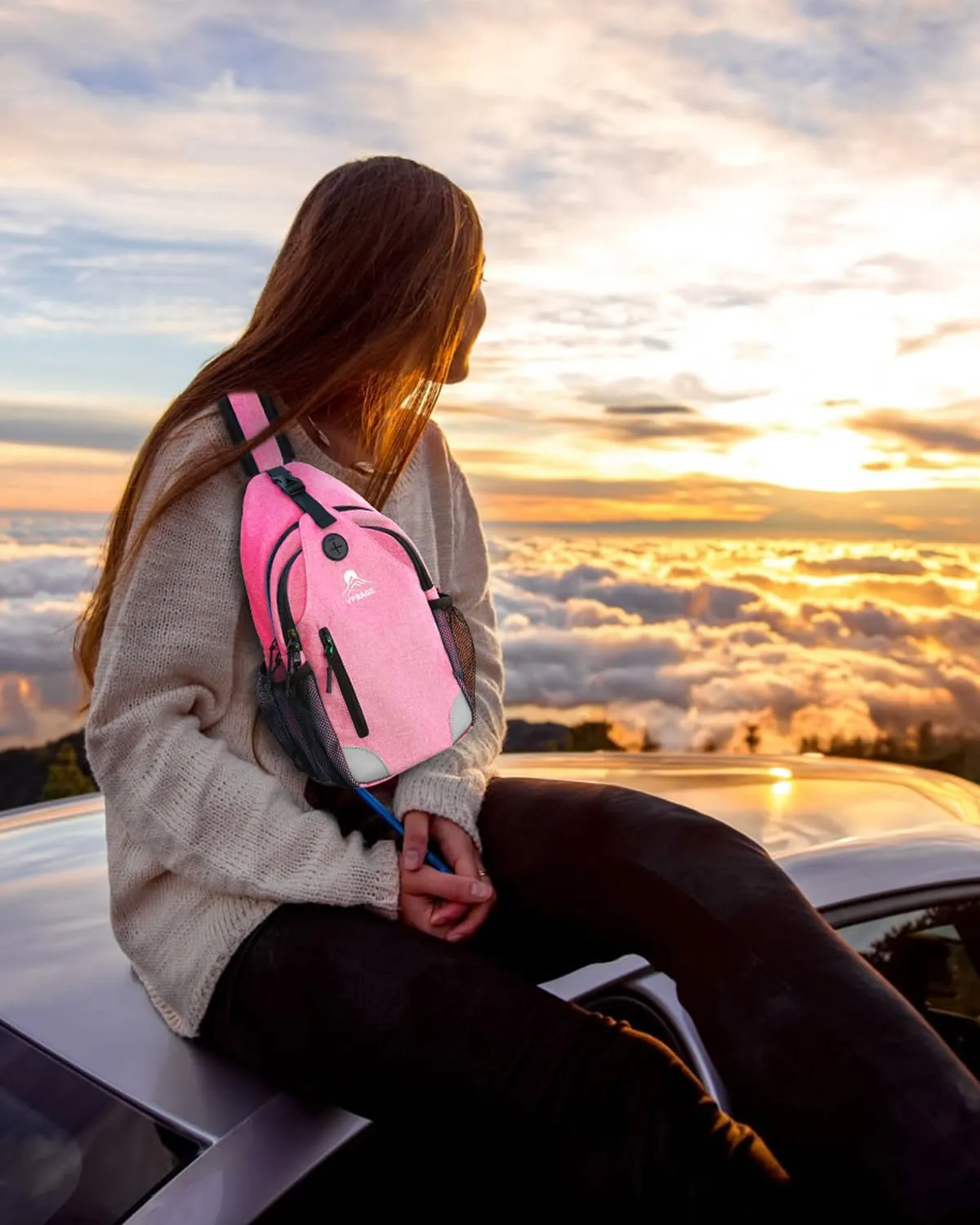 Sling Bag for Men Women, Crossbody Hiking Daypack/Chest Bag/Shoulder Bag, Small Backpack Travel, with Chest Phone Holder