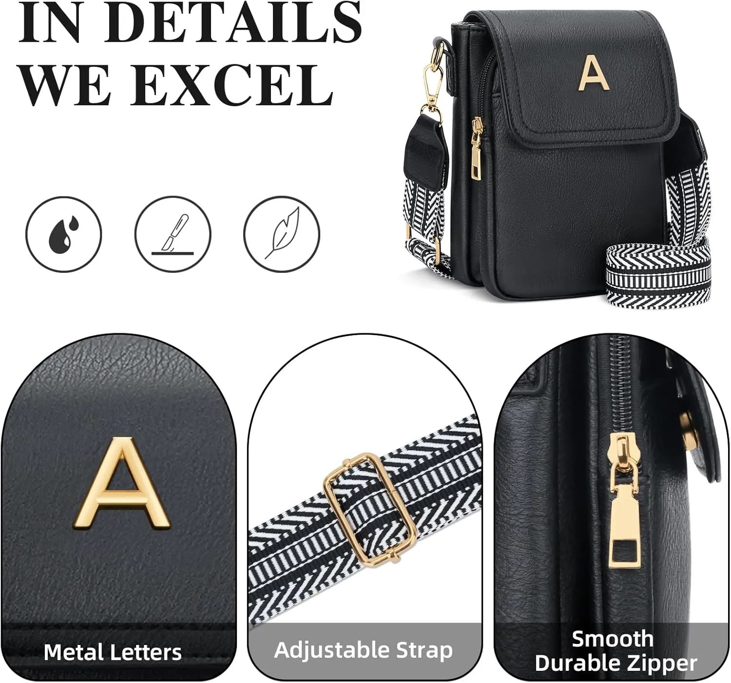 Small Personalized Initial Crossbody Bag for Women Cell Phone Leather Purse Wallet Birthday Gift