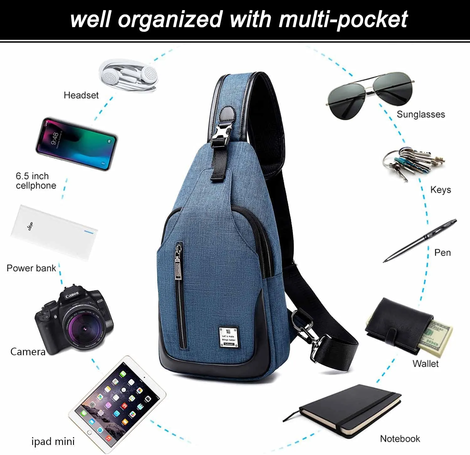 Small Sling Bag Crossbody Backpack Over the Shoulder Bag for Men Women Travel Outdoors, Lightweight Chest Pack
