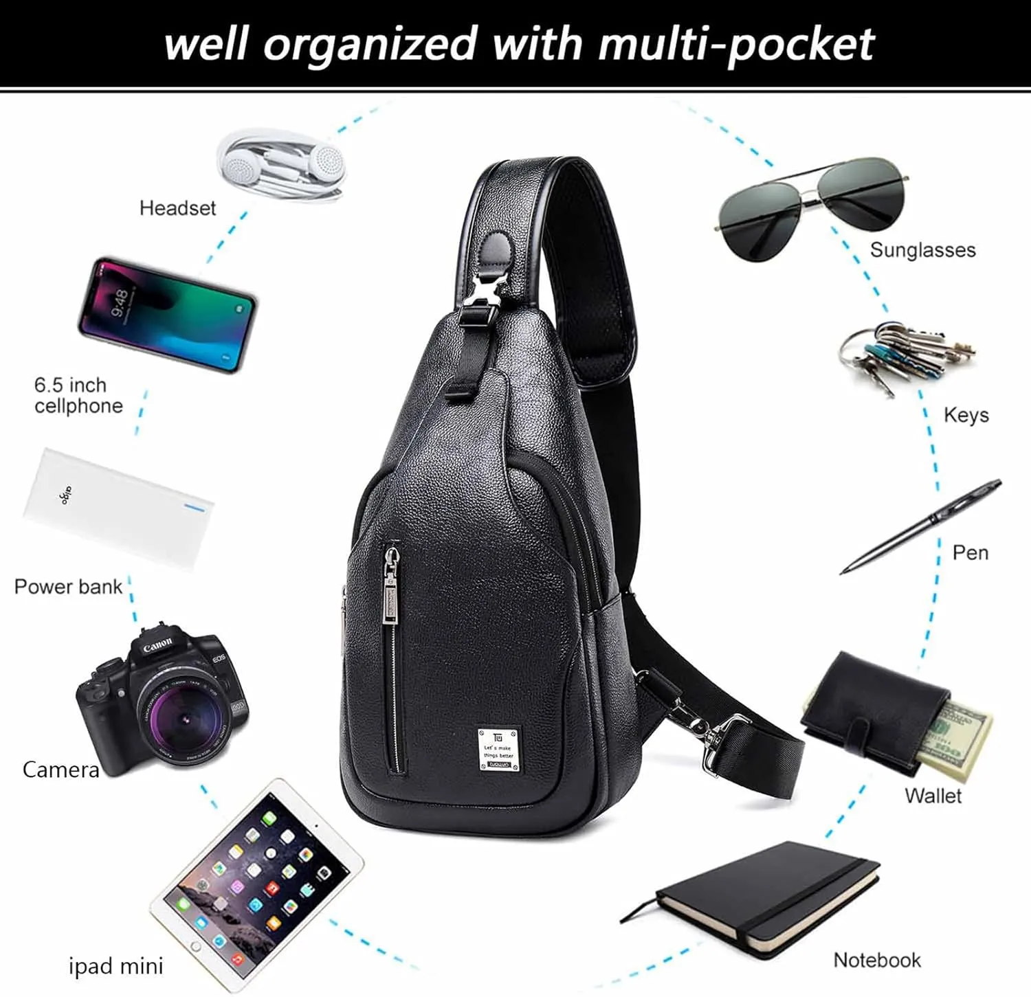 Small Sling Bag Crossbody Backpack Over the Shoulder Bag for Men Women Travel Outdoors, Lightweight Chest Pack