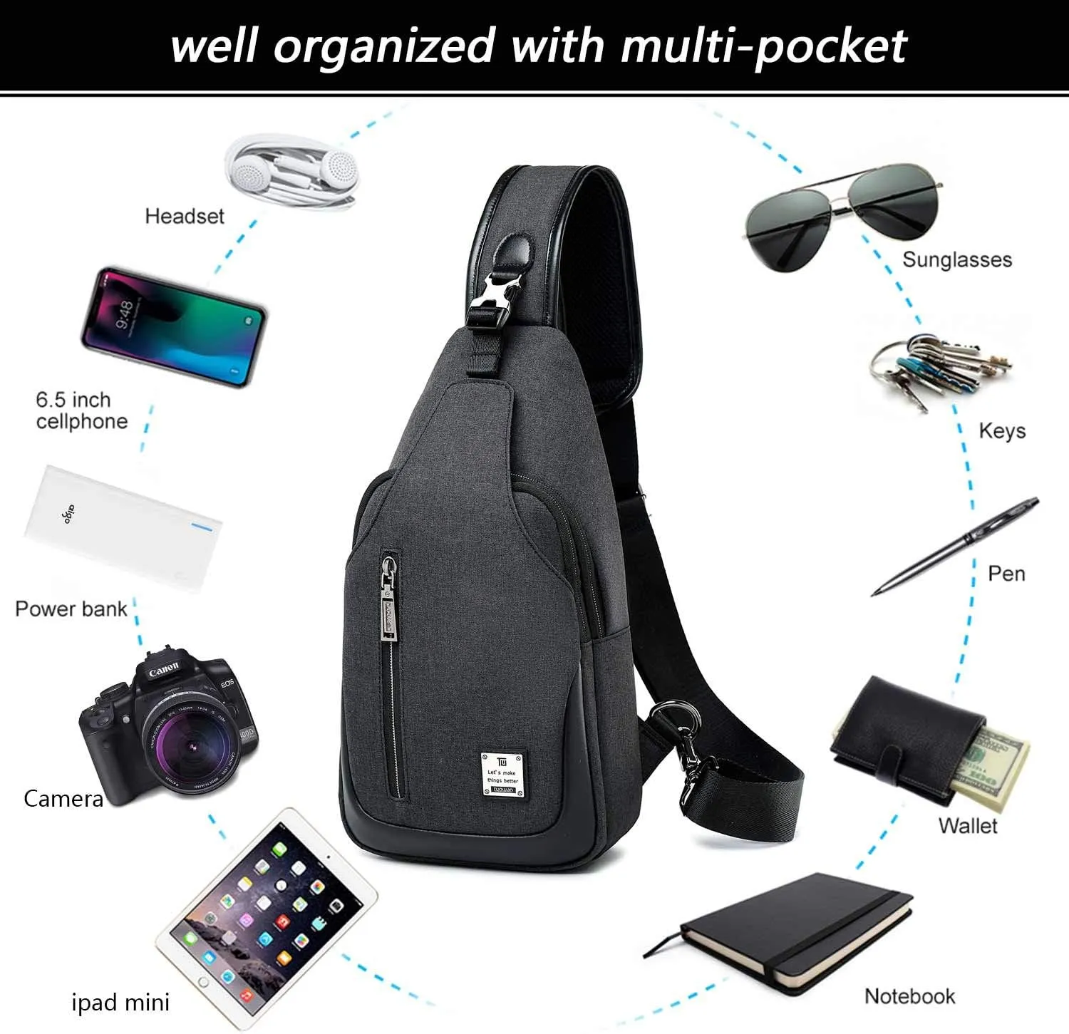 Small Sling Bag Crossbody Backpack Over the Shoulder Bag for Men Women Travel Outdoors, Lightweight Chest Pack