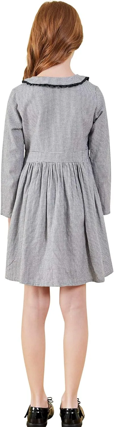 SOLOCOTE Girls Plaid Dress Cotton Casual Spring Long Sleeve Dresses Peter Pan Collar 3-14Y
