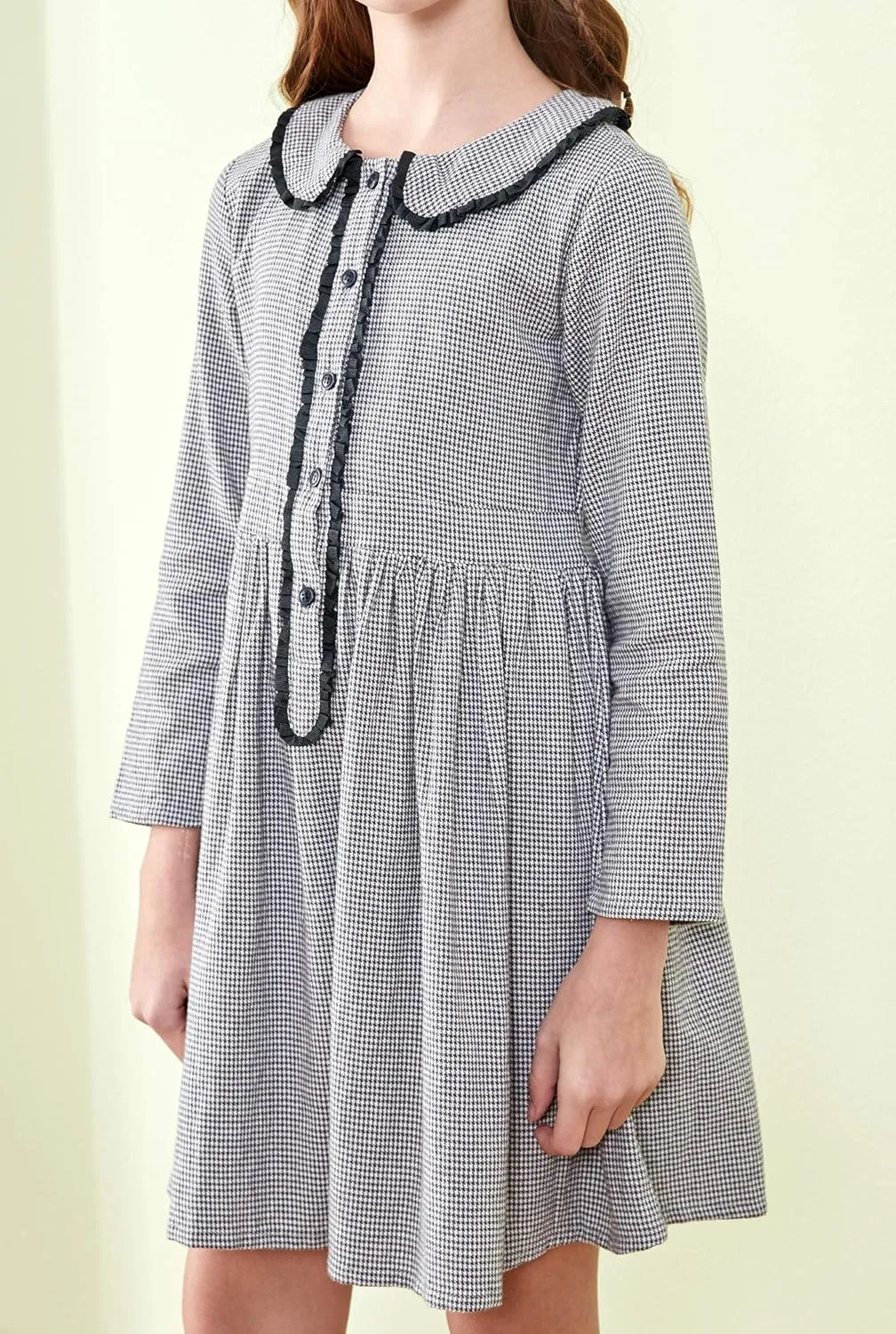 SOLOCOTE Girls Plaid Dress Cotton Casual Spring Long Sleeve Dresses Peter Pan Collar 3-14Y