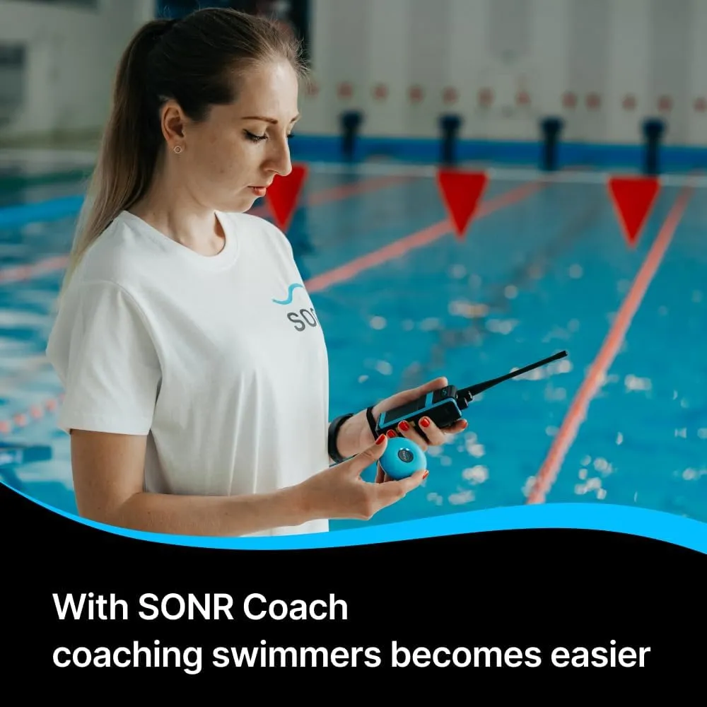 SONR Dual Receiver Pack Swim Coach Communicator, Waterproof, Underwater Communicator, Swimming, Swim, Coach Gifts, Bone Conduction, Real-time Coaching, Headphones, Metronome (Blue)