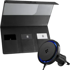 Spigen Car Registration and Insurance Card Holder made with Velo Vegan Premium Leather & OneTap Pro 3 Cryomax (Fast Charging with Ultra-Quiet Noiseless Cooling) Wireless Car Charger Airvent Hook