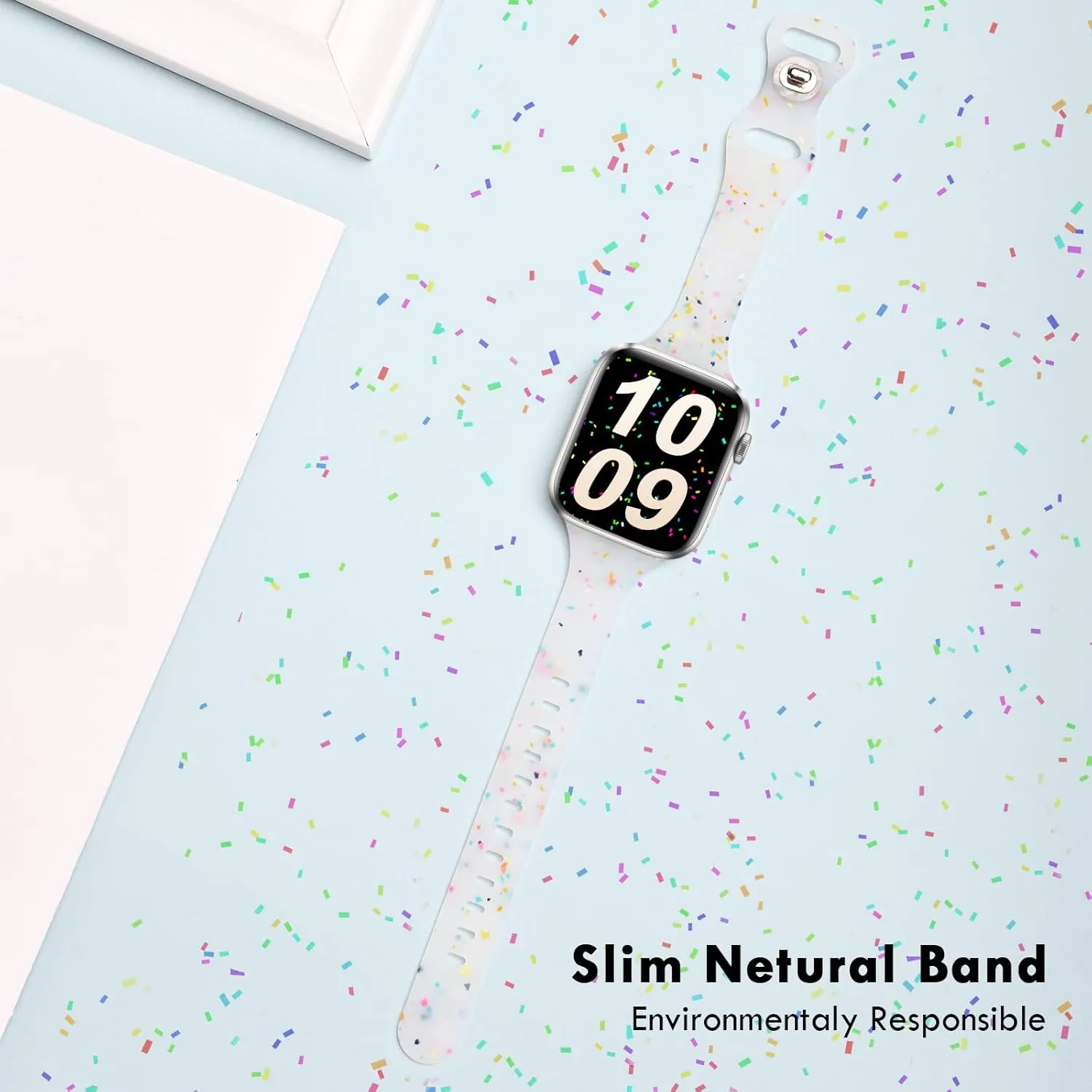 Sport Band Compatible with Apple Watch Band 44mm 45mm 42mm 46mm for Women Girls, Silicone Slim Wristband for Apple Watch Bands, Breathable Recycled Strap for iWatch Bands Series 10 9 8 7 6 SE 5 Ultra 4 3 2 1 - Transparent white