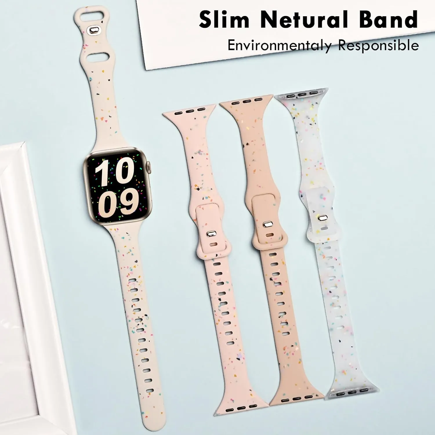 Sport Band Compatible with Apple Watch Band 44mm 45mm 42mm 46mm for Women Girls, Silicone Slim Wristband for Apple Watch Bands, Breathable Recycled Strap for iWatch Bands Series 10 9 8 7 6 SE 5 Ultra 4 3 2 1 - Transparent white