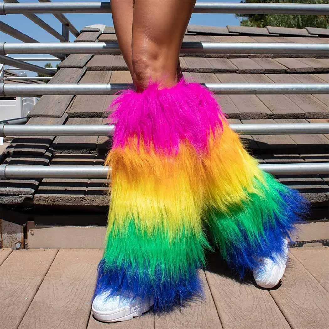 St Patricks Day Fur Leg Warmers Green Long Faux Fluffy Rave Dance Hosiery Boot Cuff Covers Leggings Party Costume