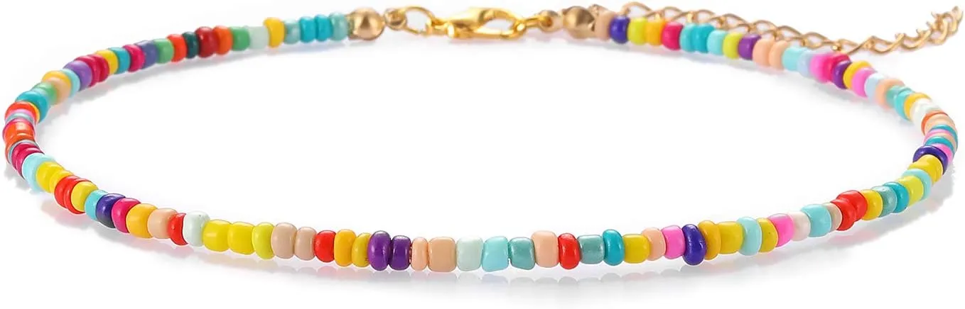 Starain Small Bead Anklets for Women Beach Foot Ankle Bracelet Cute Colorful Boho Beaded Anklets 8 inches