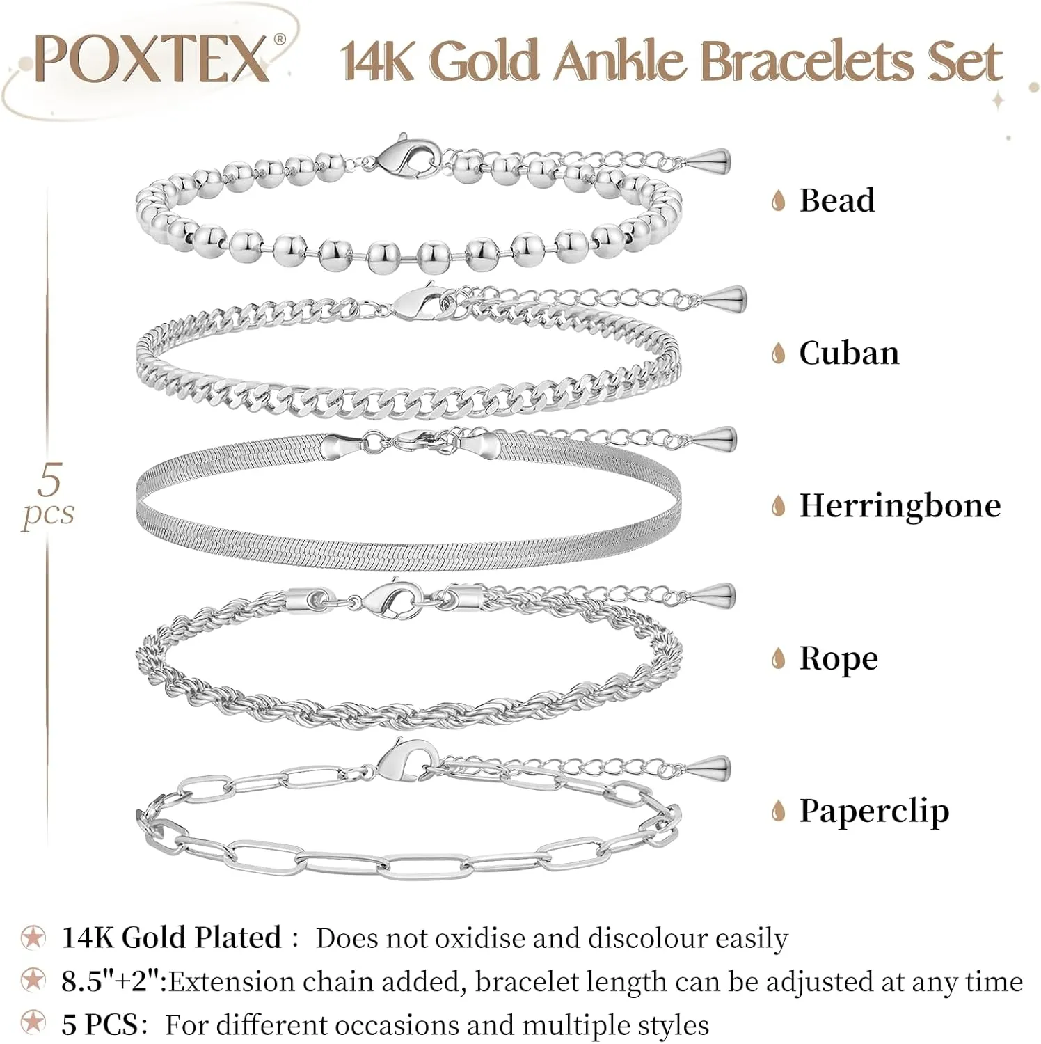 Sterling Silver Anklet Bracelets for Women Waterproof, 925 Sliver Plated CZ & Heart Charm Dainty Layer Anklets for Women Trendy, Simple Chain Anklets Set Gifts for Women, Jewelry Gifts for Her Women Mom Wife Girlfriend