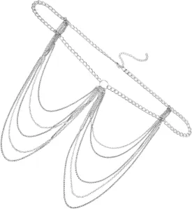 Stylish Metal Chain Waist Belt for Women Rhinestone Accents Fashionable Tassel Design for Parties Dances Celebrations Comfortable Simple Five Body Chain
