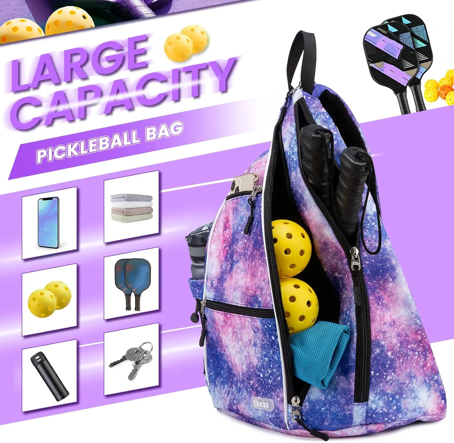 Sucipi Women's Reversible Pickleball Paddle Bag with Rackets Compartment
