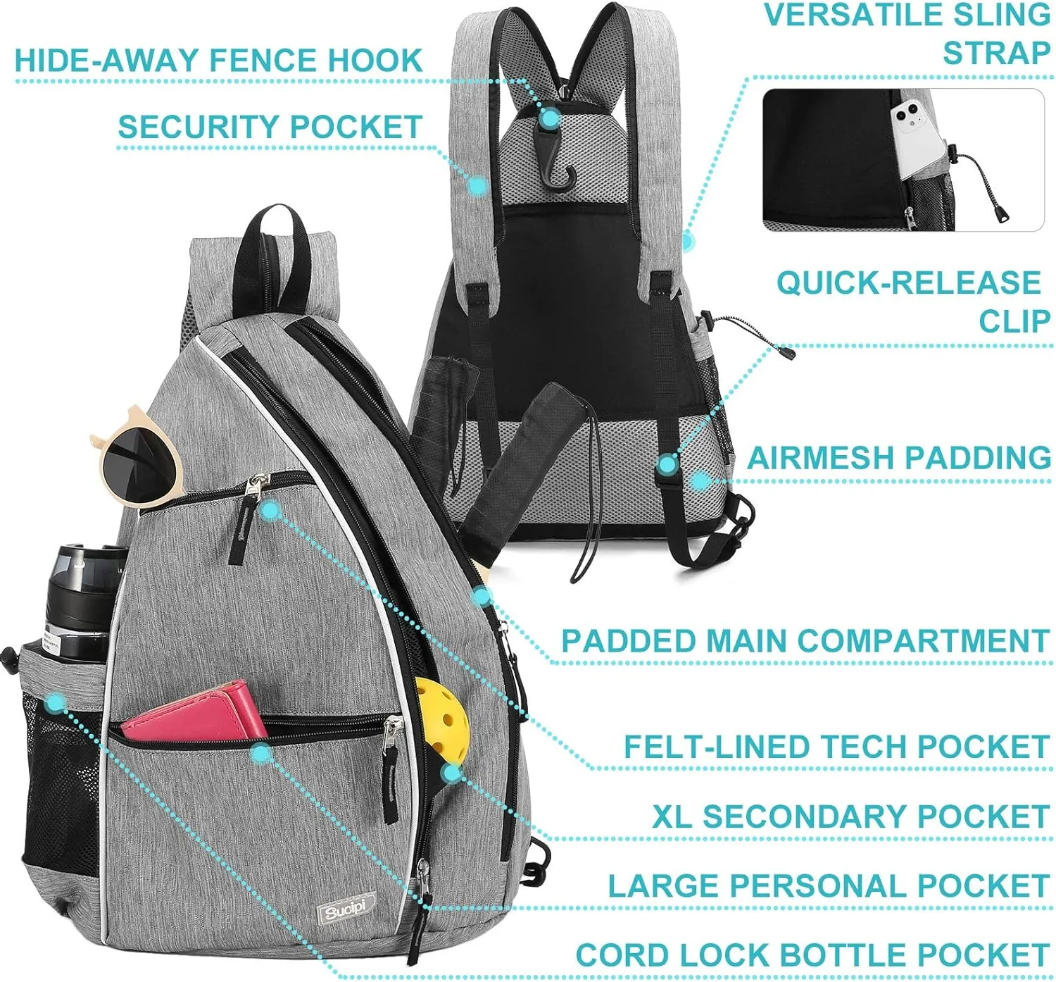 Sucipi Women's Reversible Pickleball Paddle Bag with Rackets Compartment