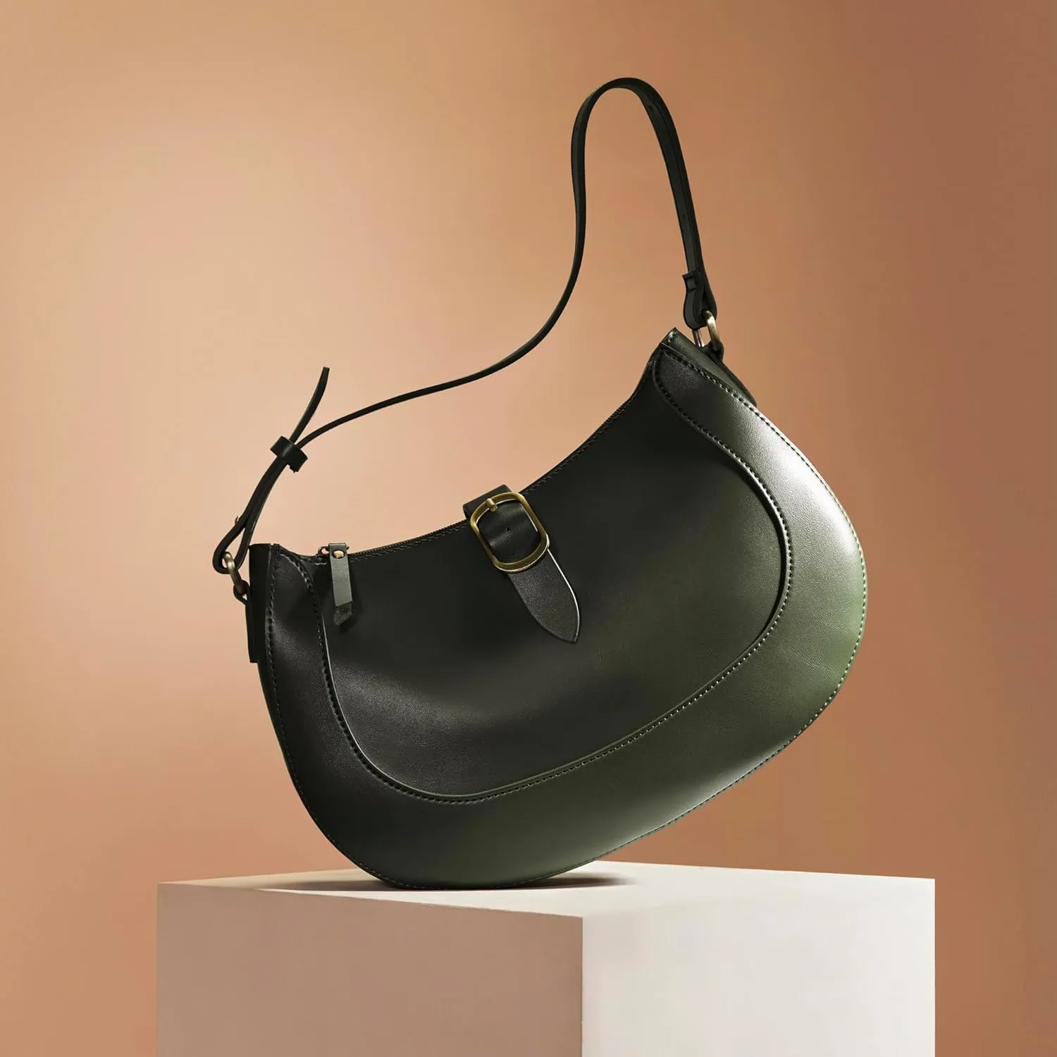 SUNLIGHT LEAVES Vintage Vegan Leather Crescent Hobo Bag For Women Lunar Shoulder Purse Satchel Under Arm Lady Handbag