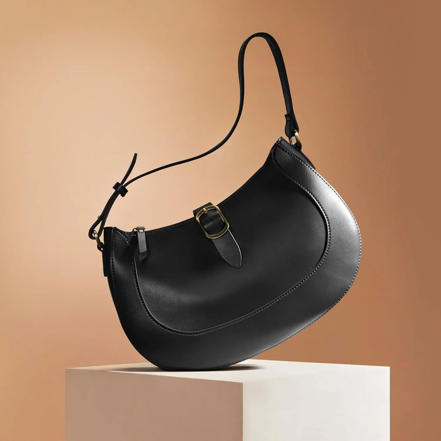 SUNLIGHT LEAVES Vintage Vegan Leather Crescent Hobo Bag For Women Lunar Shoulder Purse Satchel Under Arm Lady Handbag