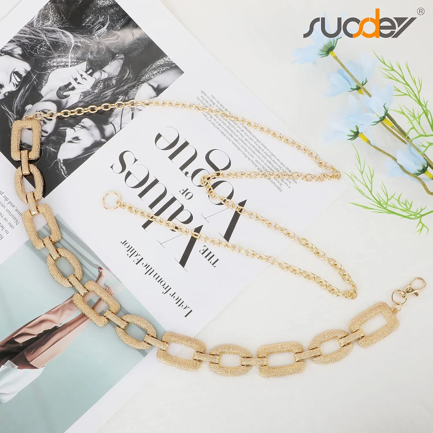 SUOSDEY Alloy Gold Waist Chain Belt for Women Fashion Cute Body Belly Link Belt Chain for Pants Dresses