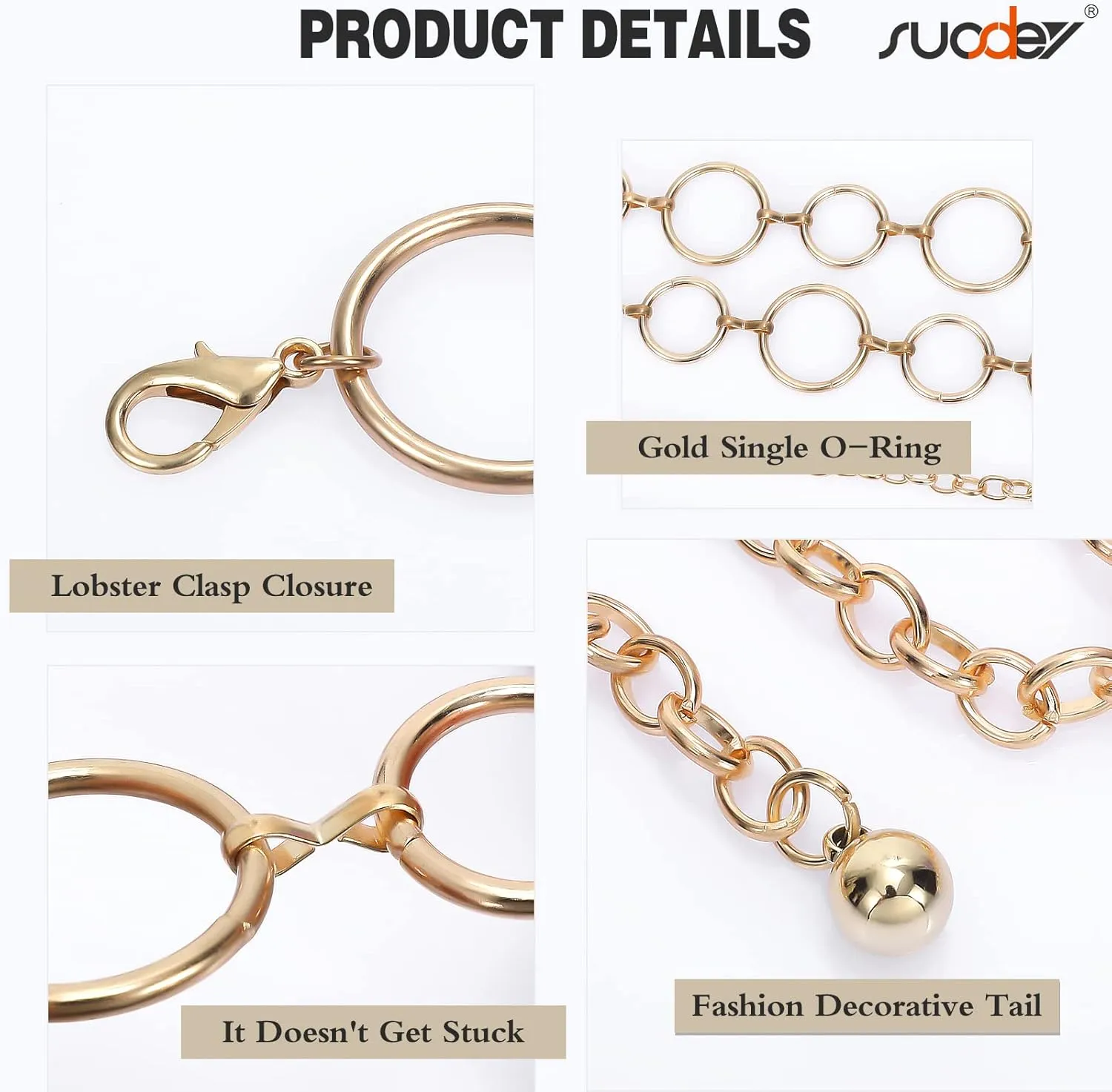 SUOSDEY Alloy Gold Waist Chain Belt for Women Fashion Cute Body Belly Link Belt Chain for Pants Dresses