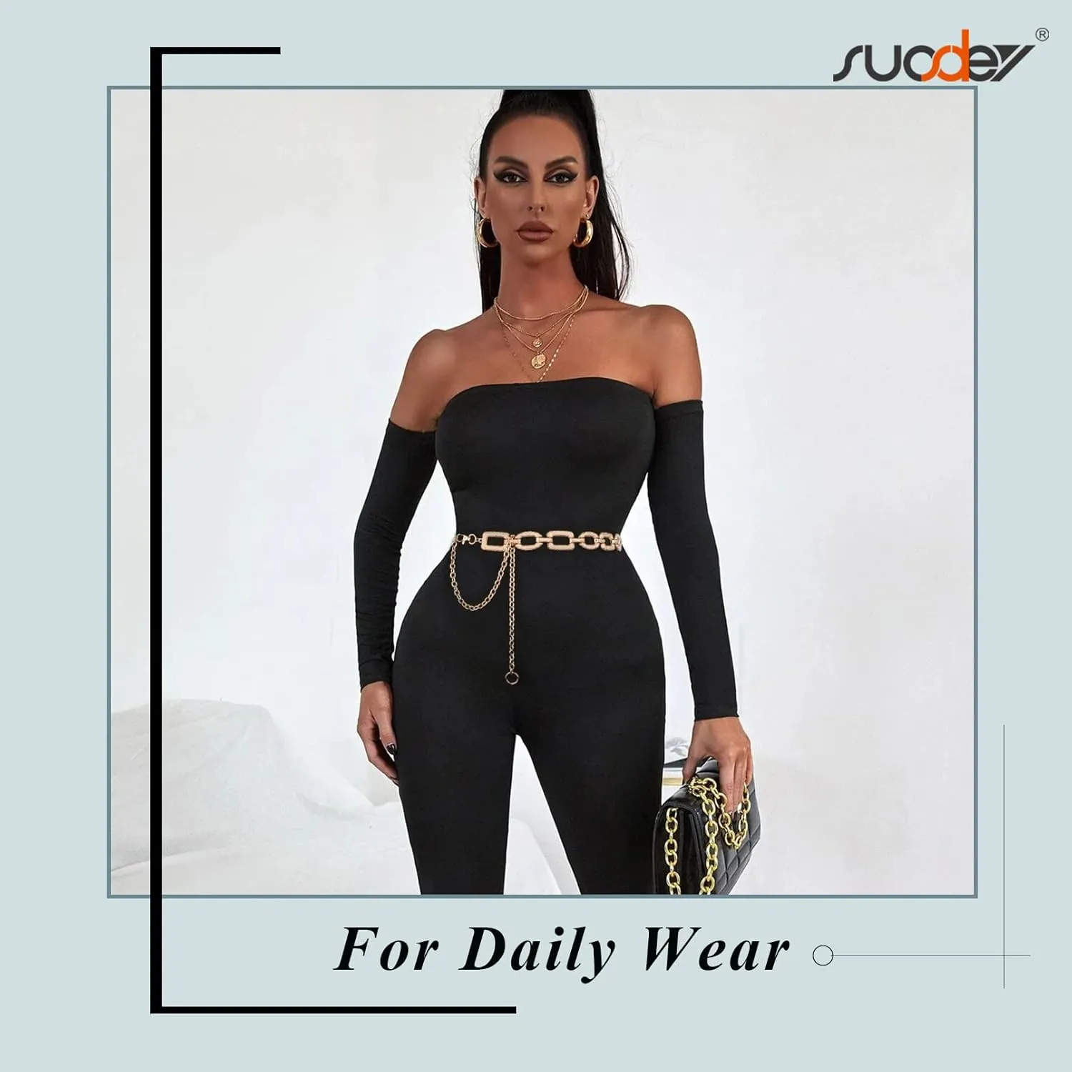 SUOSDEY Alloy Gold Waist Chain Belt for Women Fashion Cute Body Belly Link Belt Chain for Pants Dresses