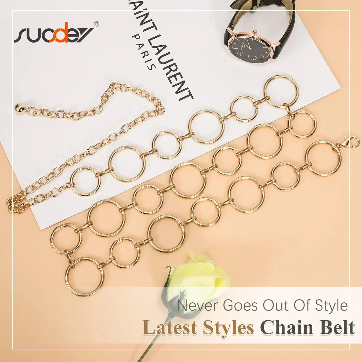 SUOSDEY Alloy Gold Waist Chain Belt for Women Fashion Cute Body Belly Link Belt Chain for Pants Dresses
