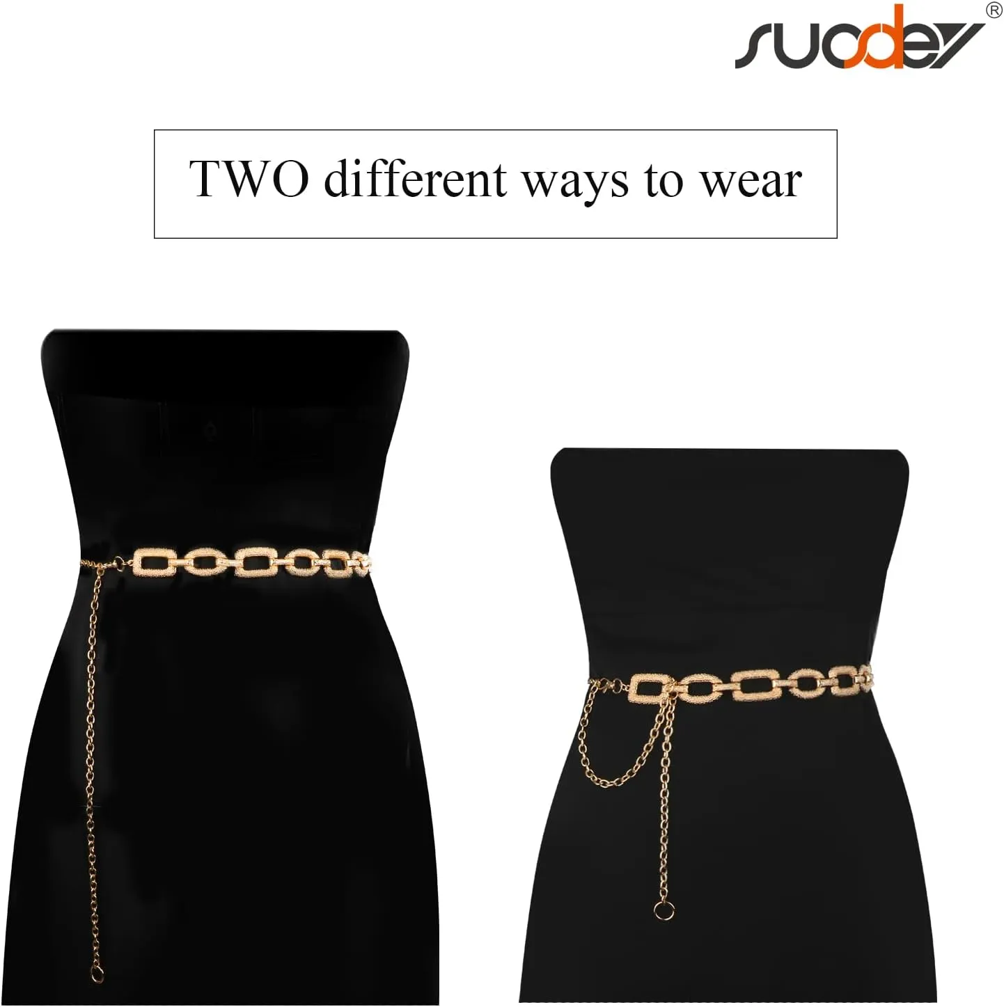 SUOSDEY Alloy Gold Waist Chain Belt for Women Fashion Cute Body Belly Link Belt Chain for Pants Dresses
