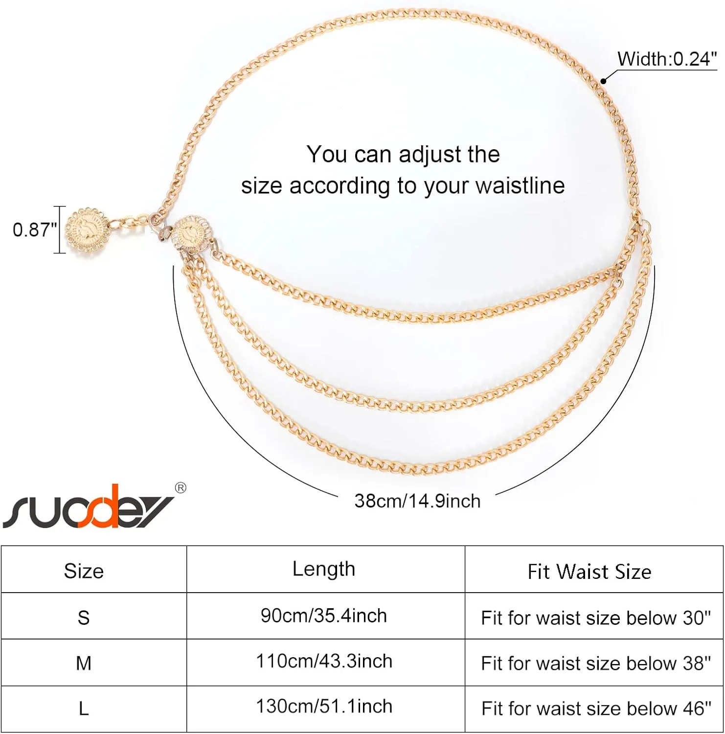 SUOSDEY Metal Chain Belt Women Belly Waist Chain Fashion Body Link Belts