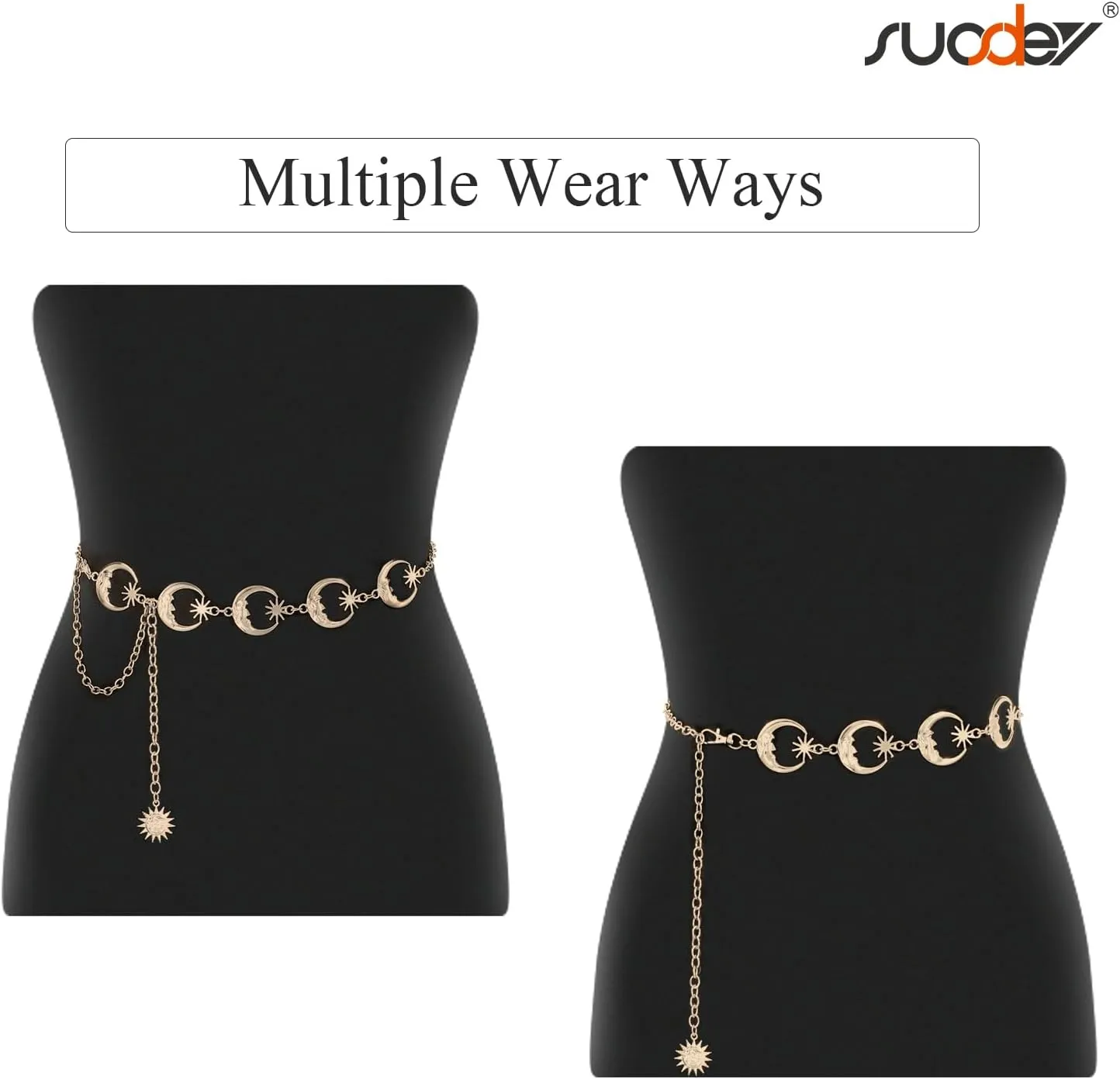 SUOSDEY Metal Chain Belt Women Belly Waist Chain Fashion Body Link Belts