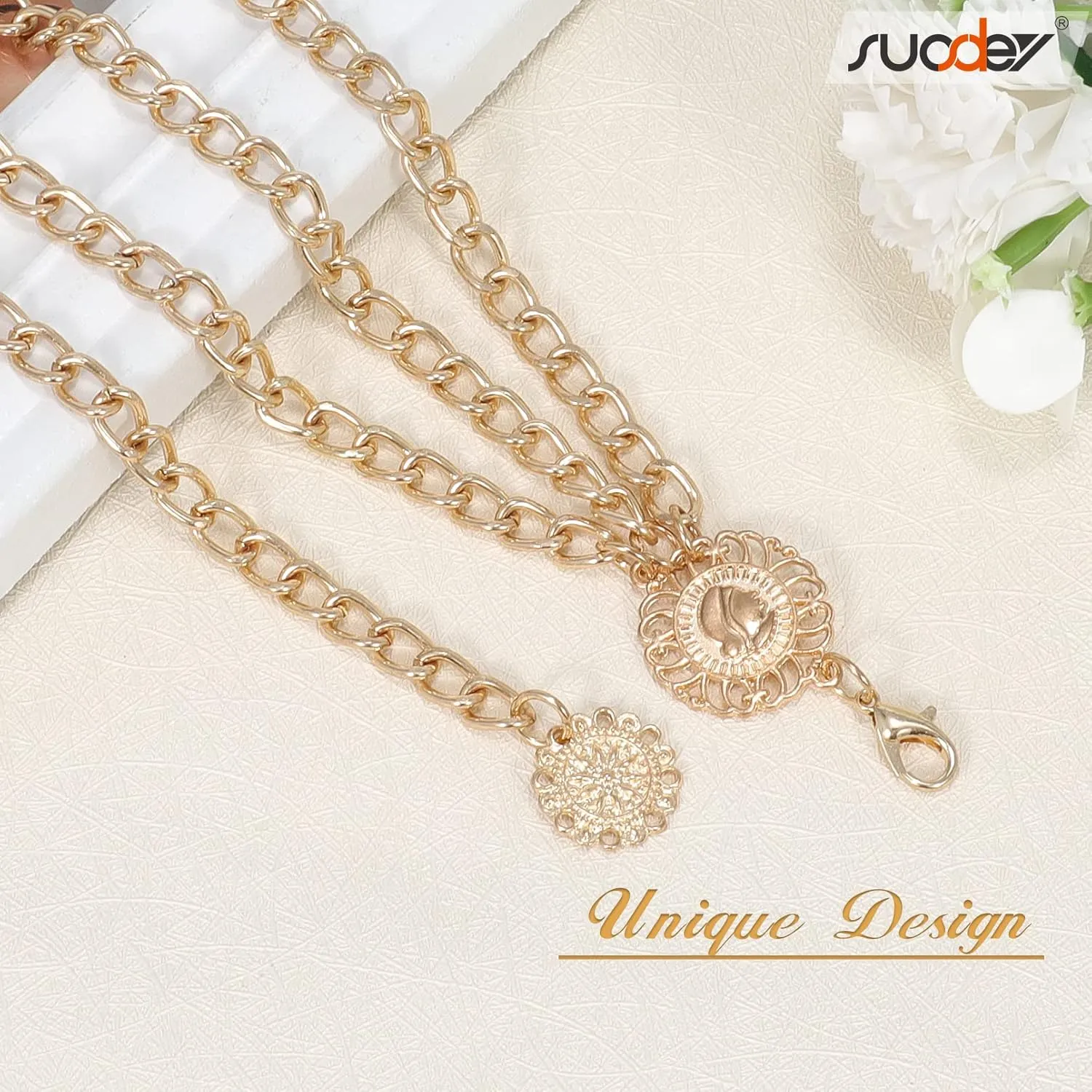 SUOSDEY Metal Chain Belt Women Belly Waist Chain Fashion Body Link Belts