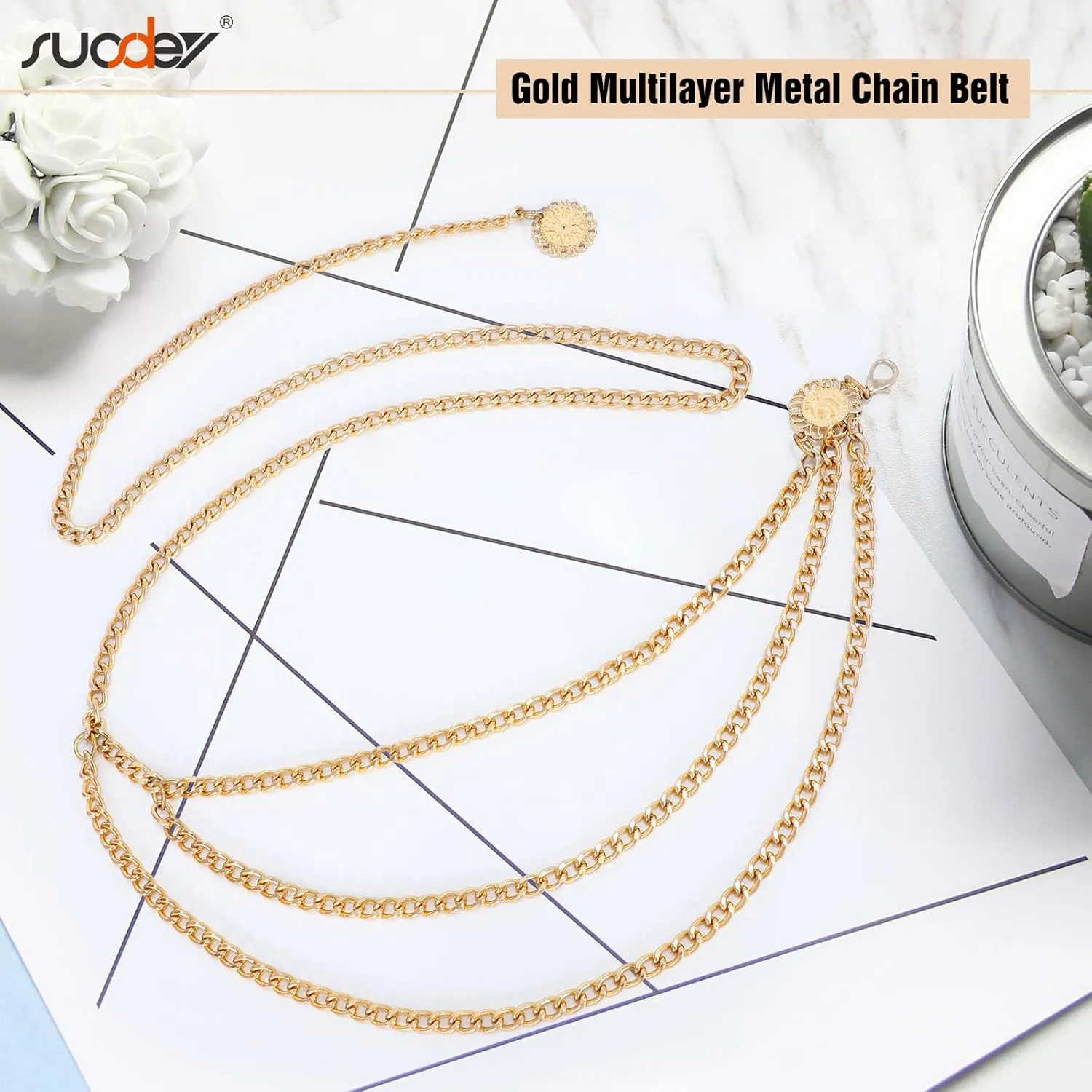 SUOSDEY Metal Chain Belt Women Belly Waist Chain Fashion Body Link Belts