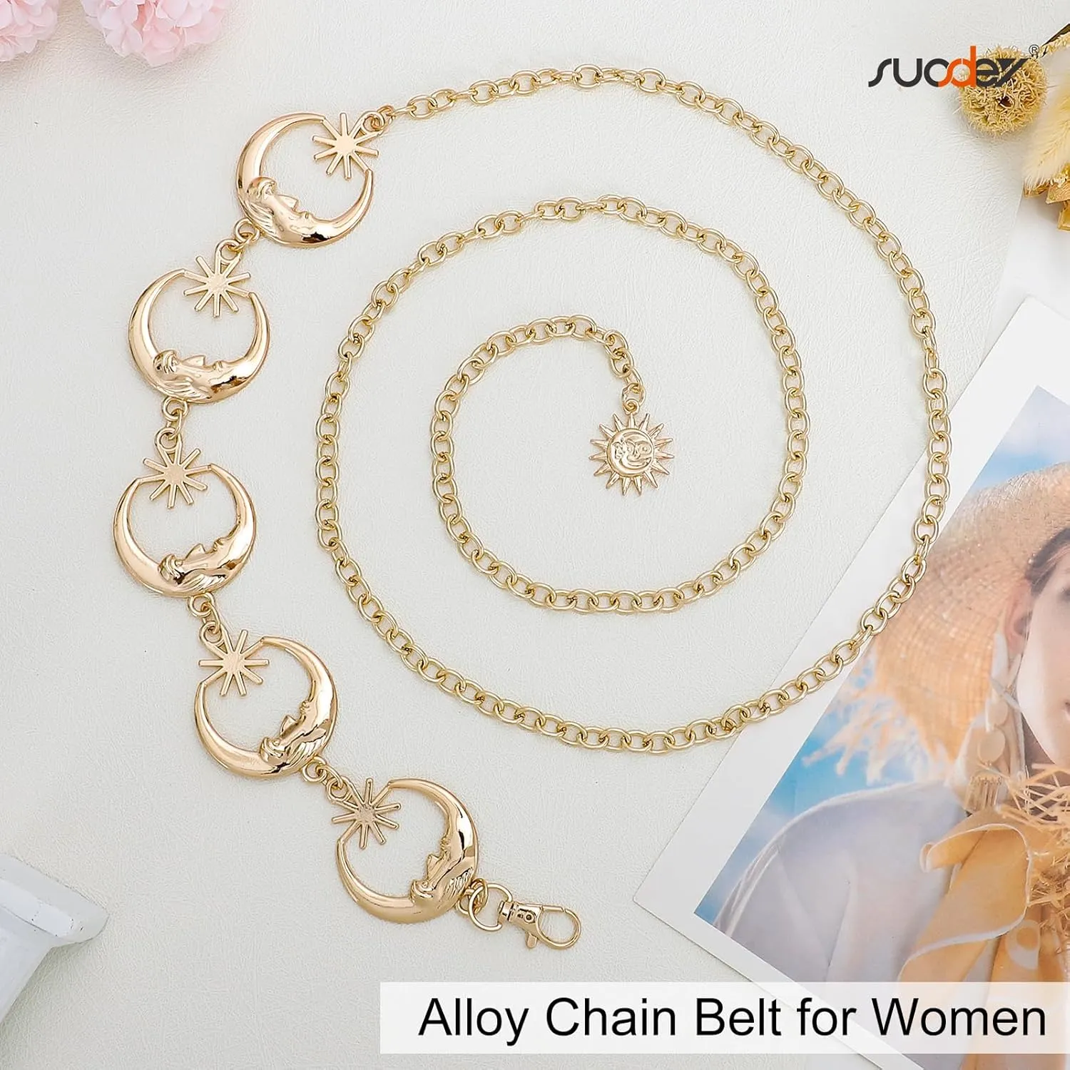 SUOSDEY Metal Chain Belt Women Belly Waist Chain Fashion Body Link Belts