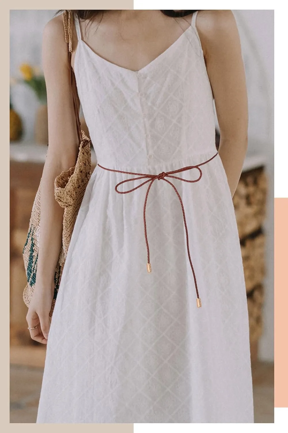 TeeYee Women PU Leather Knitted Waist String Belt/Rope/Chain Long Boho Wrap Skinny Belt