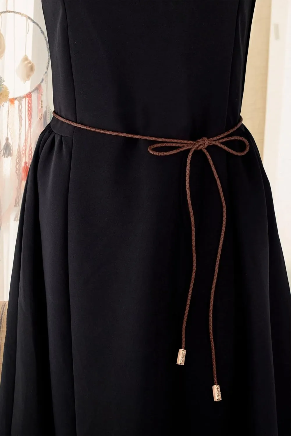 TeeYee Women PU Leather Knitted Waist String Belt/Rope/Chain Long Boho Wrap Skinny Belt