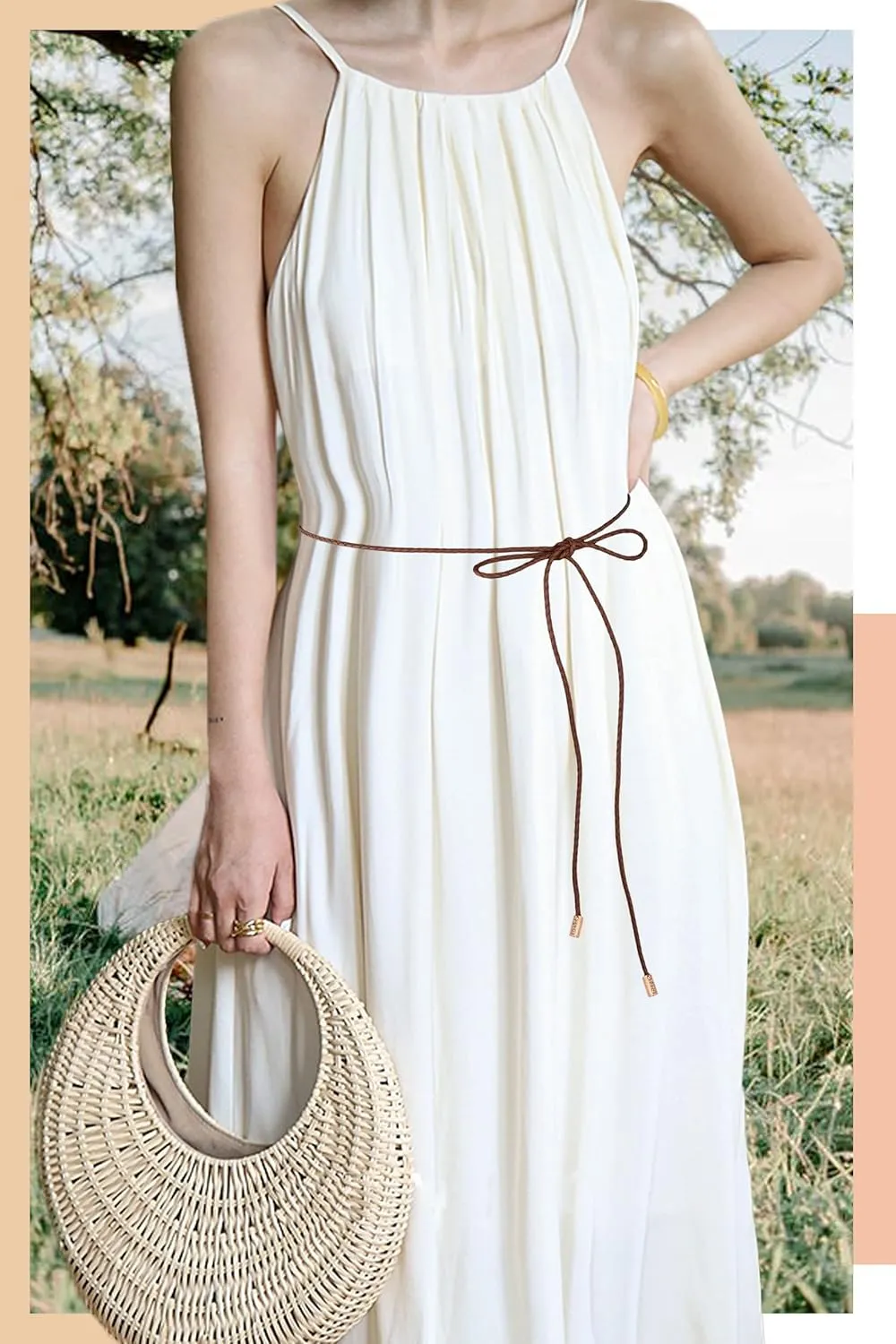 TeeYee Women PU Leather Knitted Waist String Belt/Rope/Chain Long Boho Wrap Skinny Belt