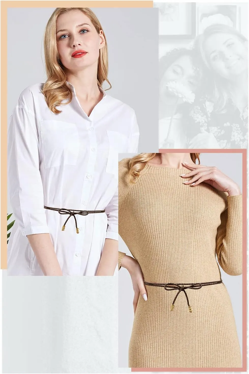 TeeYee Women PU Leather Knitted Waist String Belt/Rope/Chain Long Boho Wrap Skinny Belt