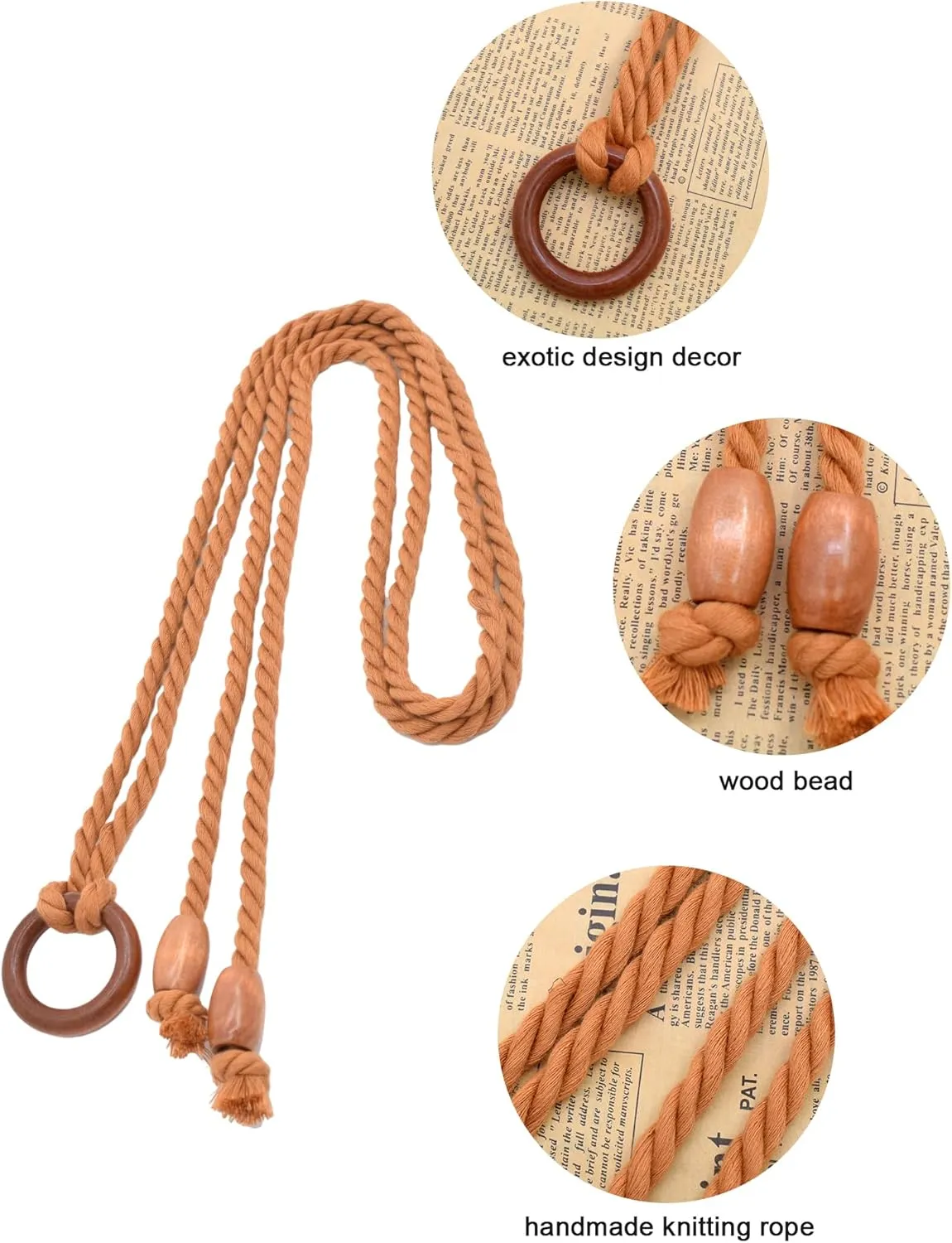TeeYee Women's Tassel Wasit Rope Cotton Belt Simple Style Skinny Woven Chain for Jeans Skirt Dress