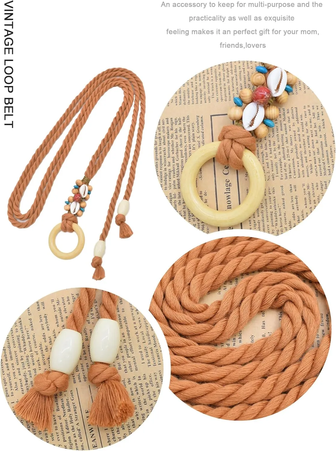 TeeYee Women's Tassel Wasit Rope Cotton Belt Simple Style Skinny Woven Chain for Jeans Skirt Dress