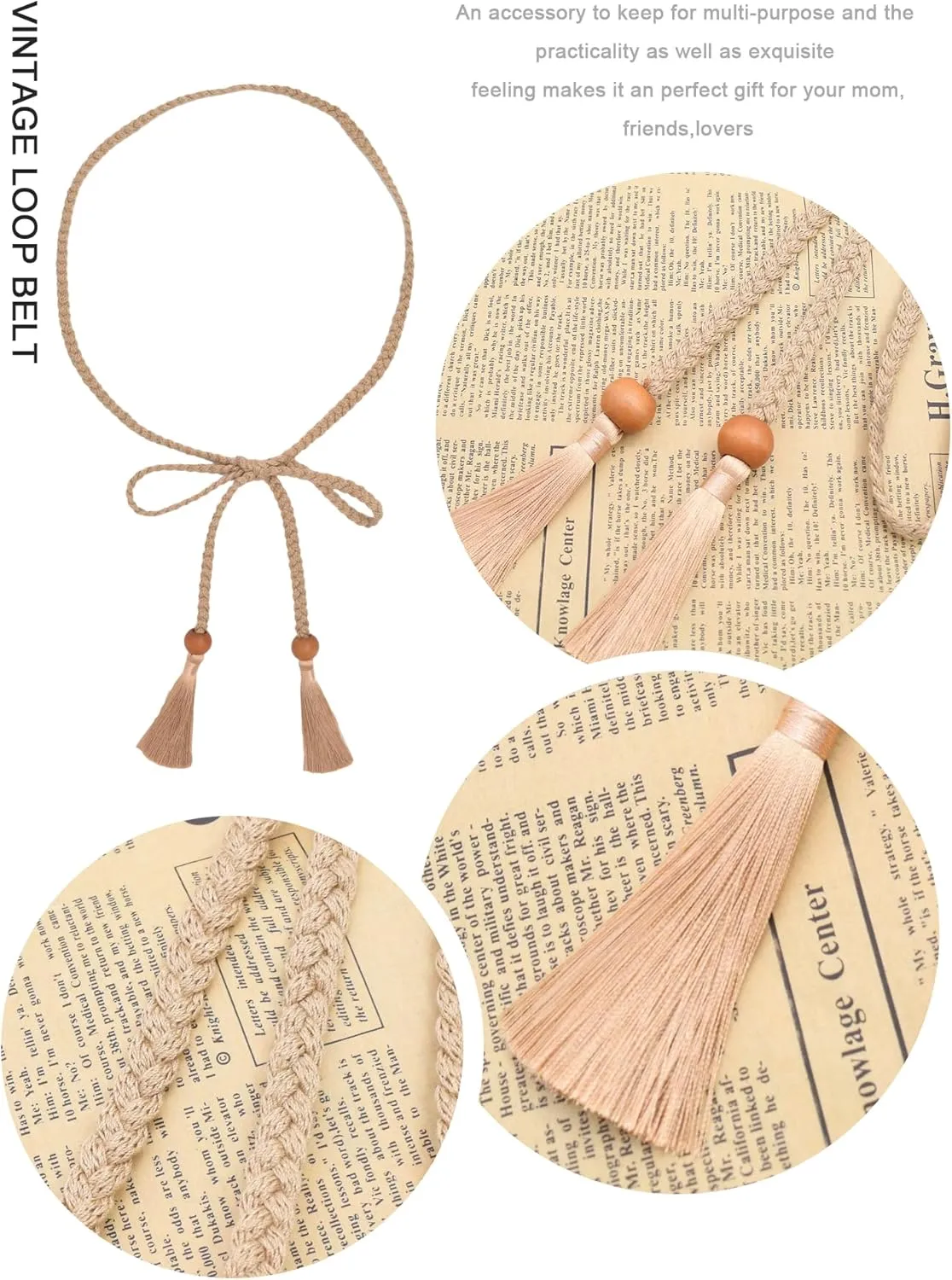TeeYee Women's Tassel Wasit Rope Cotton Belt Simple Style Skinny Woven Chain for Jeans Skirt Dress
