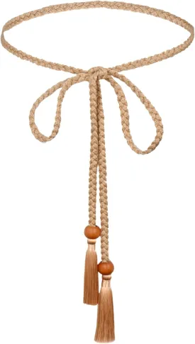 TeeYee Women's Tassel Wasit Rope Cotton Belt Simple Style Skinny Woven Chain for Jeans Skirt Dress