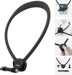 TELESIN Neck Mount SE 2.0 with Air Cushion, Adjustable Chest Strap and Neck Mount for Hands-Free POV Vlogging, for GoPro Hero 13/12/11/10/9, Insta 360 X5/X4/X3/Ace Pro 2, Action 3/4/5 Pro, AKASO