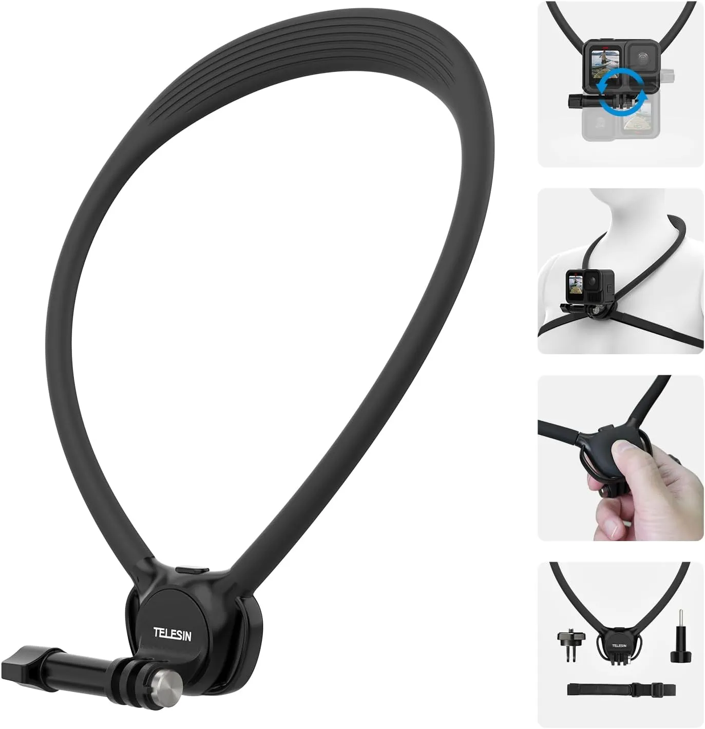 TELESIN Neck Mount SE 2.0 with Air Cushion, Adjustable Chest Strap and Neck Mount for Hands-Free POV Vlogging, for GoPro Hero 13/12/11/10/9, Insta 360 X5/X4/X3/Ace Pro 2, Action 3/4/5 Pro, AKASO