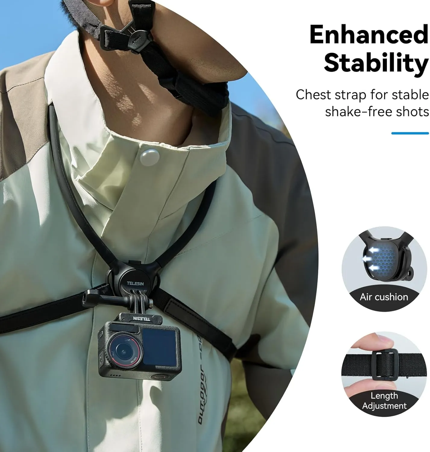 TELESIN Neck Mount SE 2.0 with Air Cushion, Adjustable Chest Strap and Neck Mount for Hands-Free POV Vlogging, for GoPro Hero 13/12/11/10/9, Insta 360 X5/X4/X3/Ace Pro 2, Action 3/4/5 Pro, AKASO