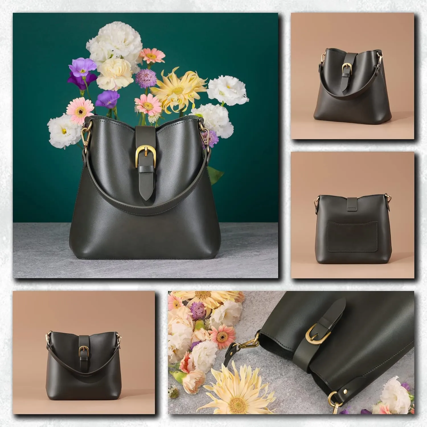 Town Bucket Vegan Leather Bag For Women Hobo Retro Faux Casual Purse Classic Vintage Simple Shoulder Handbag