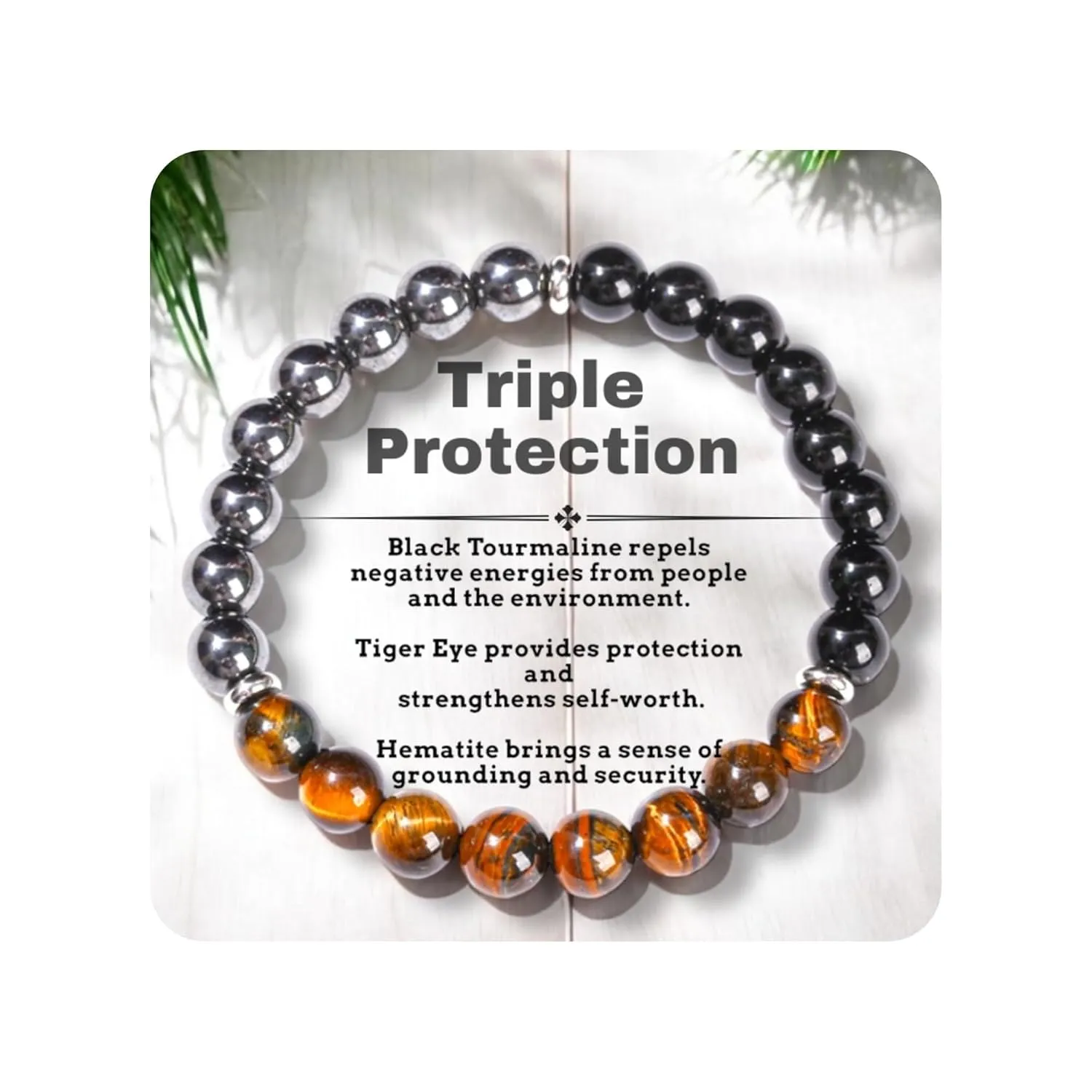 Triple Protection Tiger Eye, Black Tourmaline, and Hematite Bracelet, Strength, Protection & Balance for Men & Women, Gifts for Mothers Fathers Day, Christmas, Birthdays, Anniversary