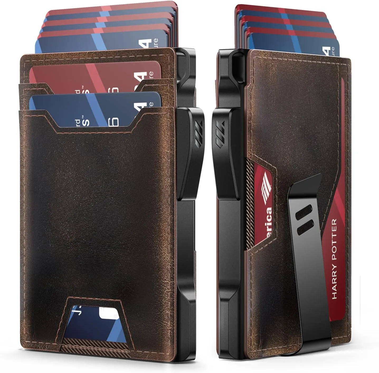 typecase Wallet for Men: Rfid-blocking with Money Clip Slim Leather Bifold ID Window Smart Pop Up Card Case Front Pocket Wallet with Gift Box (Burnished Black)