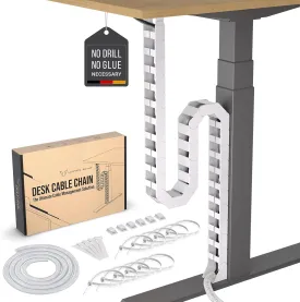 Under Desk Cable Management vertebrae  Perfect for sit Stand Desk Cable Management - Wire Management - Adjustable Length - Flexible Cable Spine - Chain Raceway Cable Management (White)
