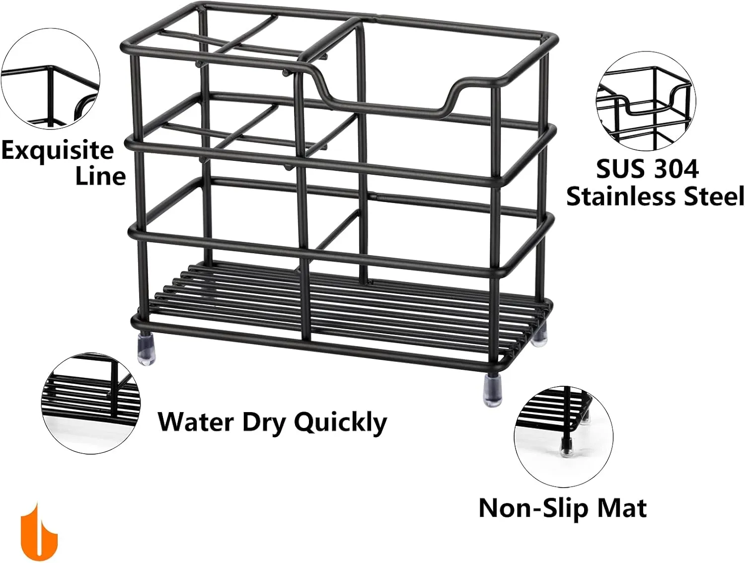 Urbanstrive 304 Stainless Steel Bathroom Toothbrush Holder Toothpaste Holder Stand Bathroom Accessories Organizer, Black