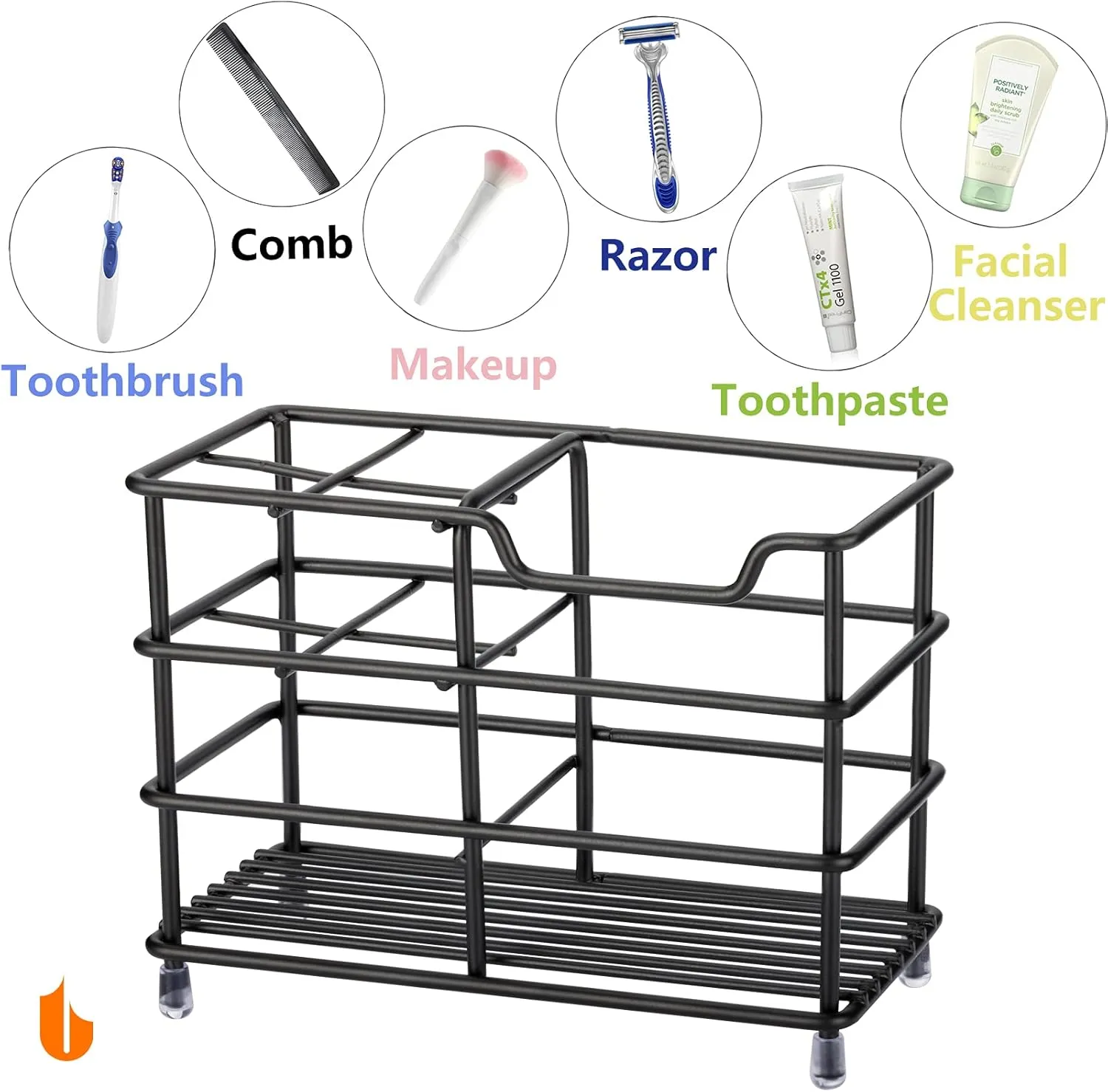 Urbanstrive 304 Stainless Steel Bathroom Toothbrush Holder Toothpaste Holder Stand Bathroom Accessories Organizer, Black
